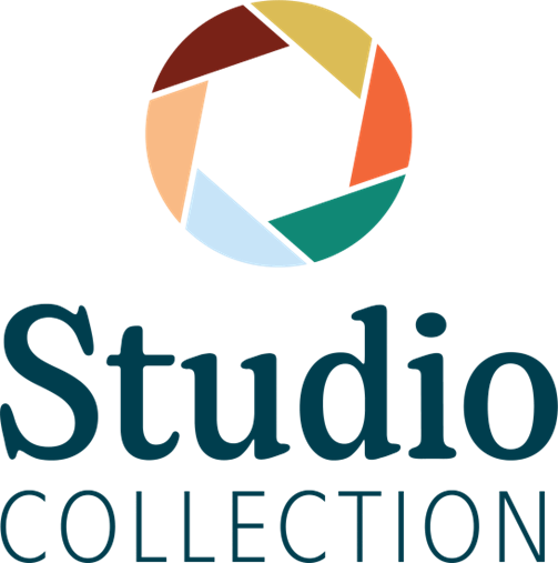 Colorful circular logo featuring a camera aperture design above the text "Studio Collection," defining a creative brand identity.